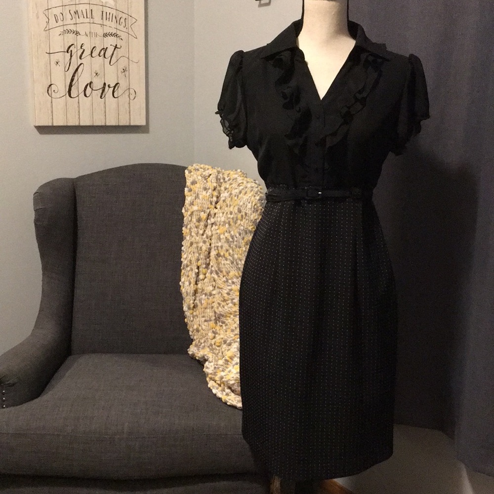 Dress black with white polka dots on skirt